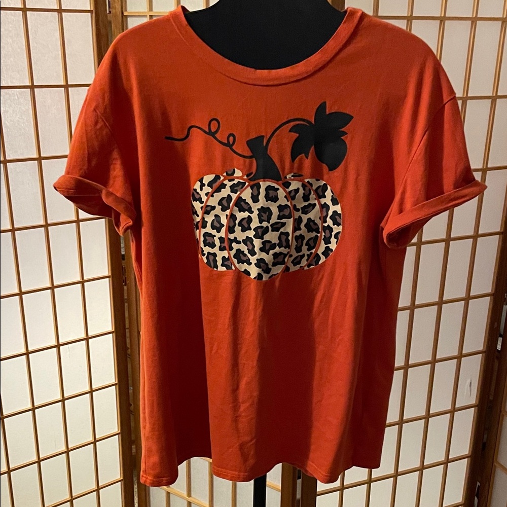 Orange Leopard Pumpkin Stretchy Graphic T-Shirt